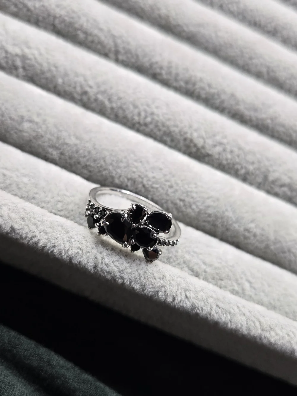 Size 8 Paths Entwined Black Onyx Cubic Zircon Rhodium Plated Bomb Party Ring